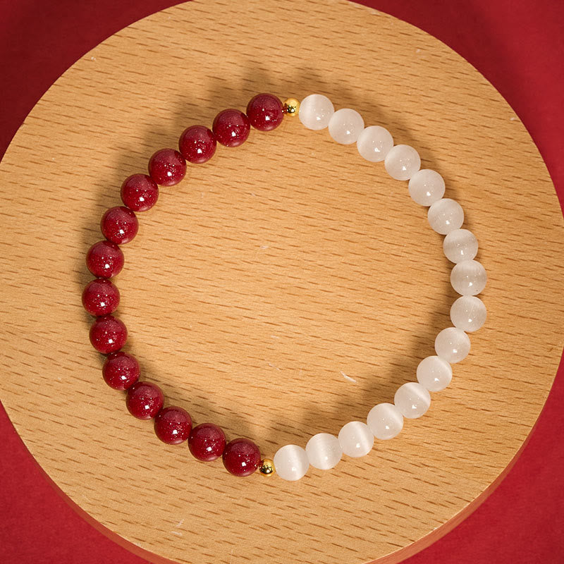 Buddha Stones Cinnabar White Cat's Eye Calm Bracelet - image 14