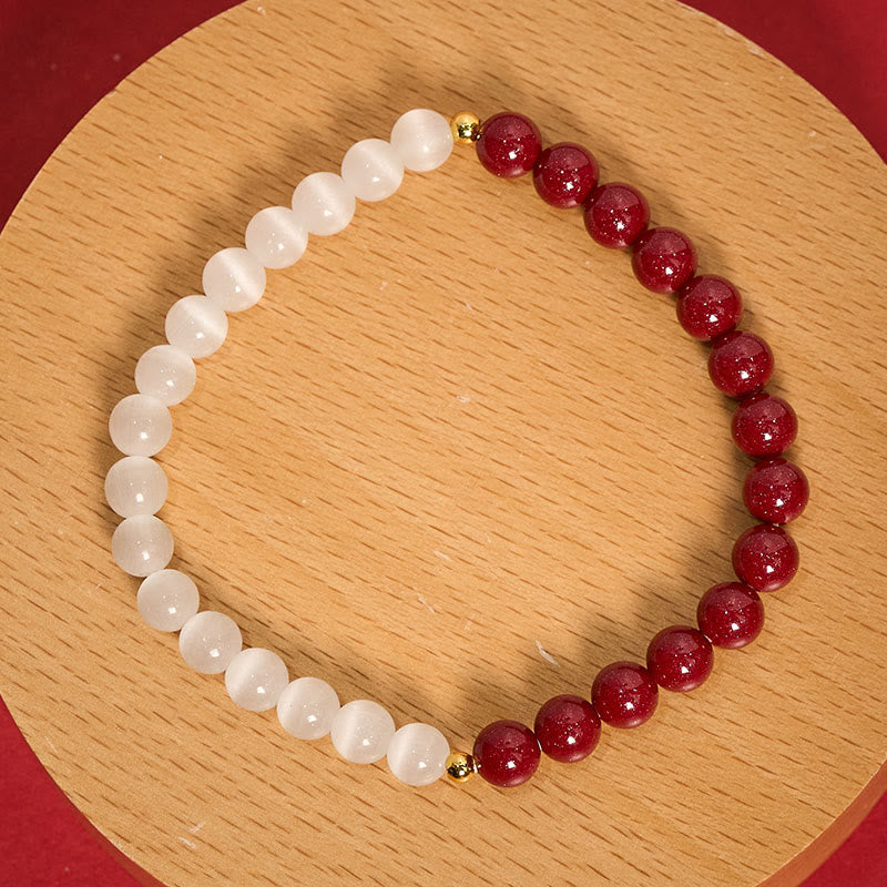 Buddha Stones Cinnabar White Cat's Eye Calm Bracelet - image 10