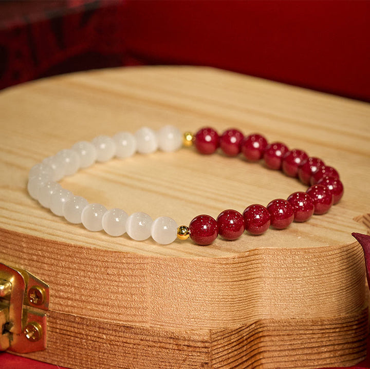 Buddha Stones Cinnabar White Cat's Eye Calm Bracelet - image 13