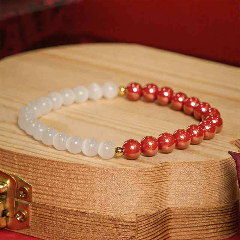 Buddha Stones Cinnabar White Cat's Eye Calm Bracelet - 6mm Red Cinnabar(Wrist Circumference:14–15 cm) - image 17