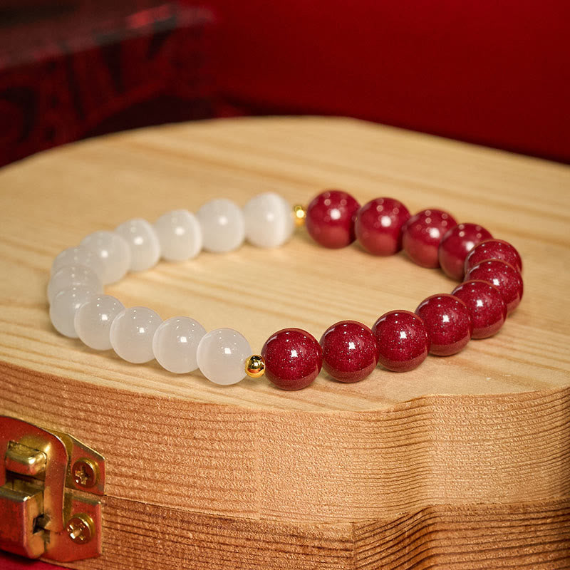 Buddha Stones Cinnabar White Cat's Eye Calm Bracelet - 8mm Cinnabar(Wrist Circumference:15–16 cm) - image 9