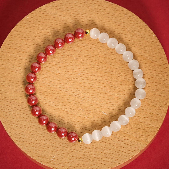Buddha Stones Cinnabar White Cat's Eye Calm Bracelet - image 18