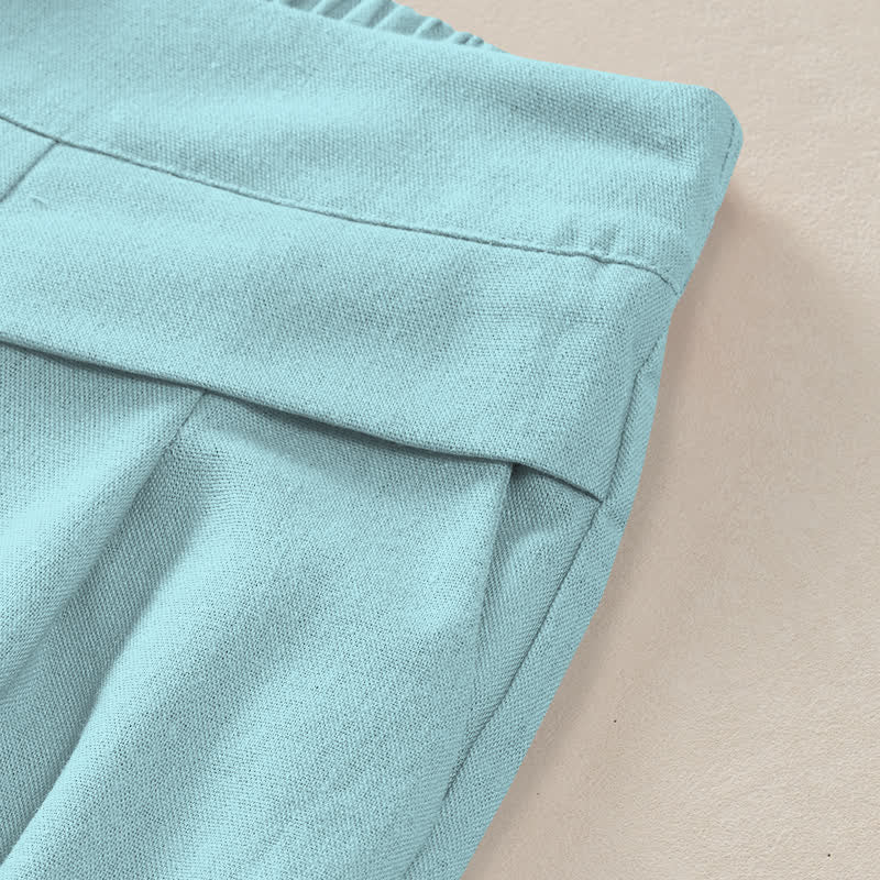 Buddha Stones Cotton Linen Gradient Leaf Pattern Women's Elastic Waist Wide Leg Pants With Pockets - image 2