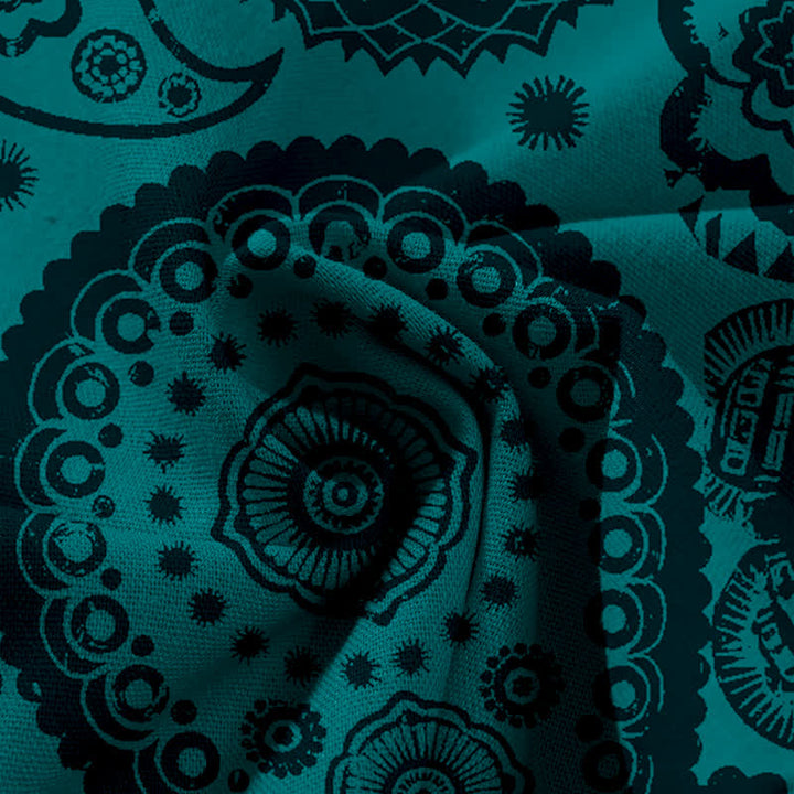 Buddha Stones Cotton Linen Bohemian Paisley Pattern Women's Elastic Waist Wide Leg Pants With Pockets - image 3