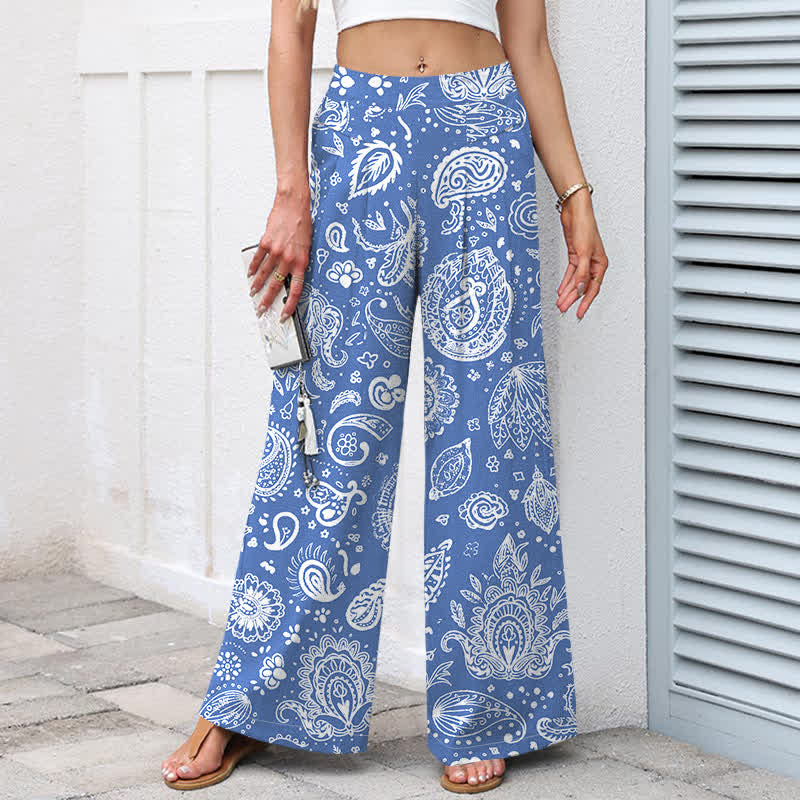 Buddha Stones Cotton Linen Olive Paisley Pattern Women's Elastic Waist Wide Leg Pants With Pockets - image 5