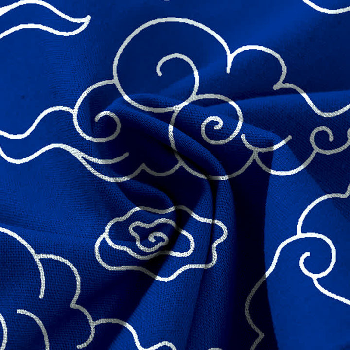 Buddha Stones Cotton Linen Cloud Pattern Women's Elastic Waist Wide Leg Pants With Pockets - image 3