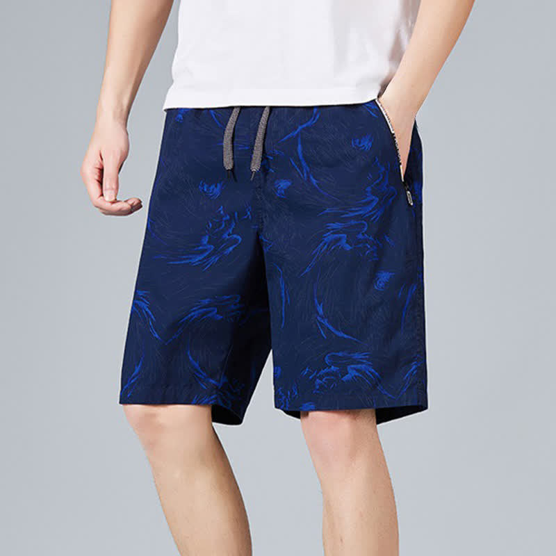 Buddha Stones Summer Drawstring Abstract Print Cotton Men's Shorts With Pockets - image 13