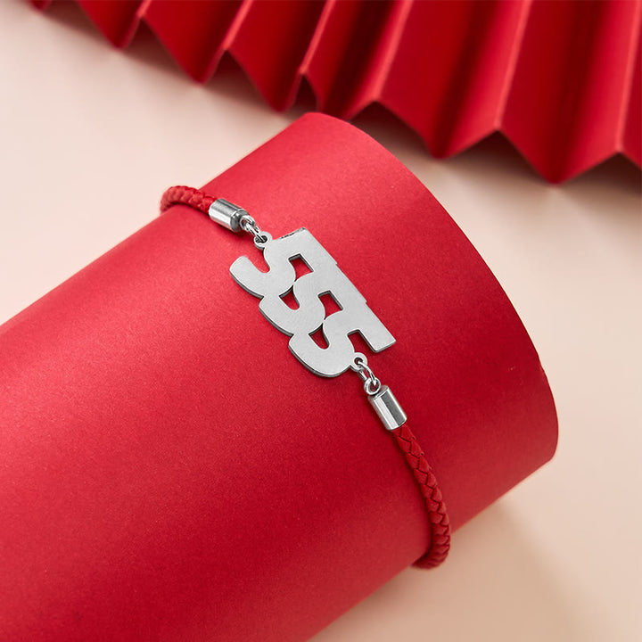 Buddha Stones Angel Numbers Titanium Steel Adjustable String Faith Bracelet - 555 - Silvery Red Rope(Wrist Circumference: 15-20cm) - image 4