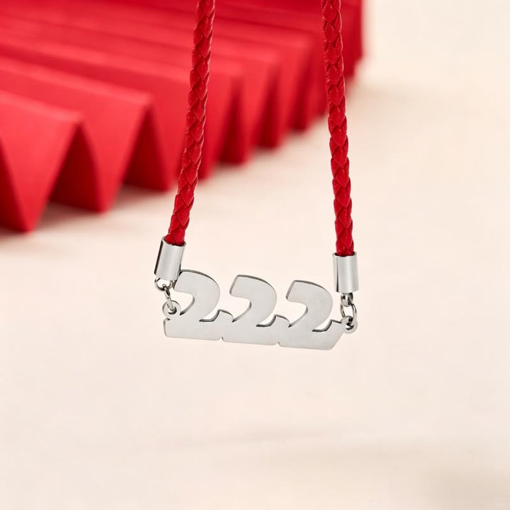 Buddha Stones Angel Numbers Titanium Steel Adjustable String Faith Necklace Pendant - 222(Wrist Circumference: 15-20cm) - Silvery Red Rope - image 3