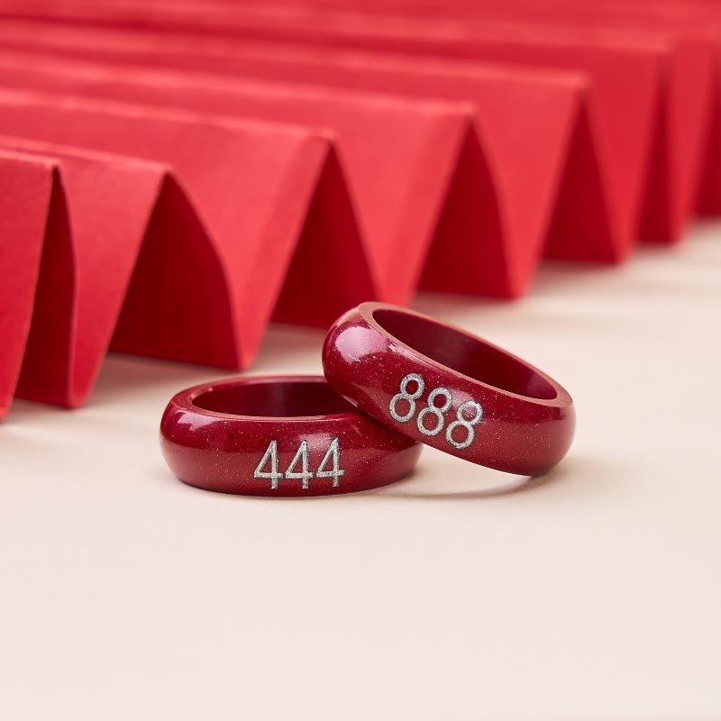 Buddha Stones Cinnabar Round Carved 444 Angel Number 888 Angel Number Blessing Ring - image 0