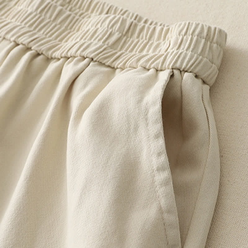 Buddha Stones Spring Casual Solid Cotton Ruffle Hem Women's Wide Leg Pants With Pockets - image 6