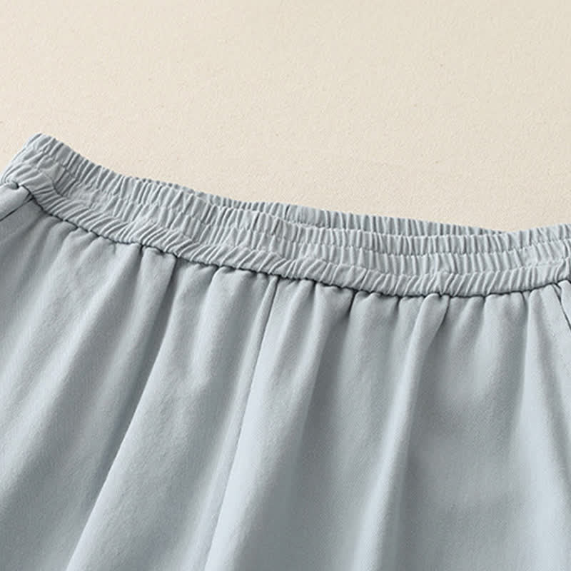 Buddha Stones Spring Casual Solid Cotton Ruffle Hem Women's Wide Leg Pants With Pockets - image 1