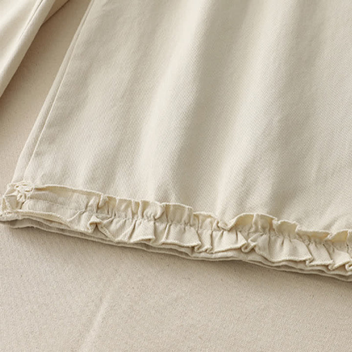 Buddha Stones Spring Casual Solid Cotton Ruffle Hem Women's Wide Leg Pants With Pockets - image 11