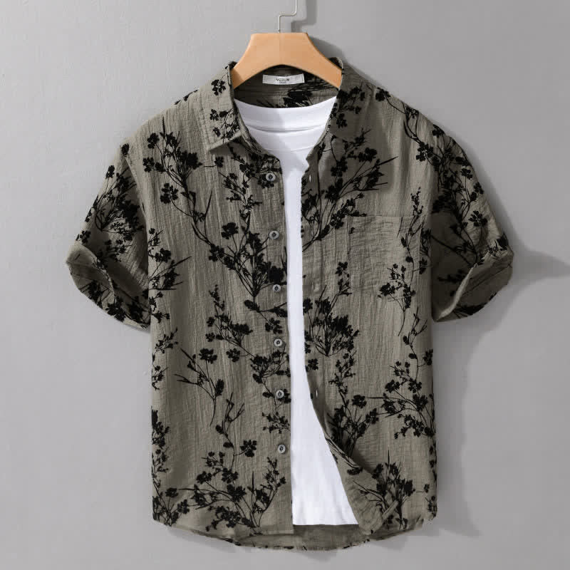 Buddha Stones Summer Casual Button-Up Floral Men's Short Sleeve Shirt With Decorative Pocket - OliveDrab - US/UK/AU44，EU54 (3XL) - image 0