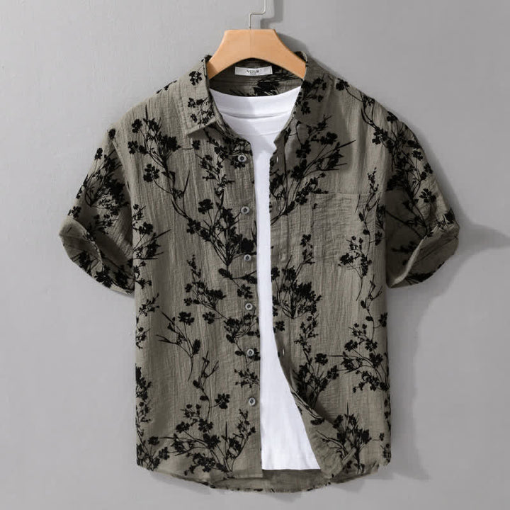 Buddha Stones Summer Casual Button-Up Floral Men's Short Sleeve Shirt With Decorative Pocket - OliveDrab - US/UK/AU44，EU54 (3XL) - image 0