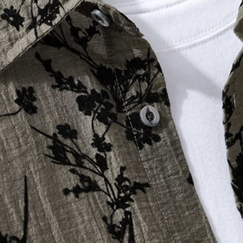 Buddha Stones Summer Casual Button-Up Floral Men's Short Sleeve Shirt With Decorative Pocket - image 2