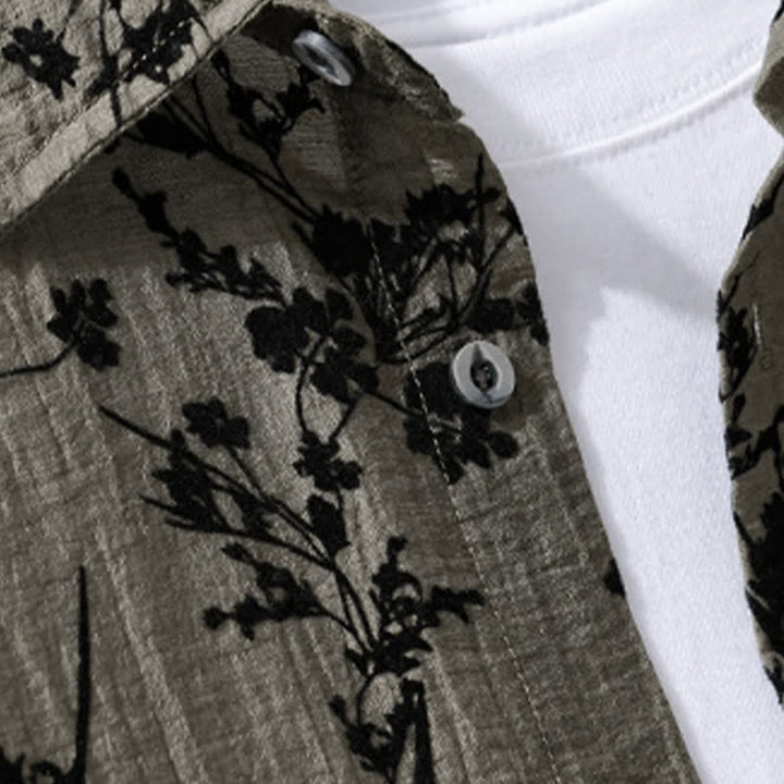 Buddha Stones Summer Casual Button-Up Floral Men's Short Sleeve Shirt With Decorative Pocket - image 2