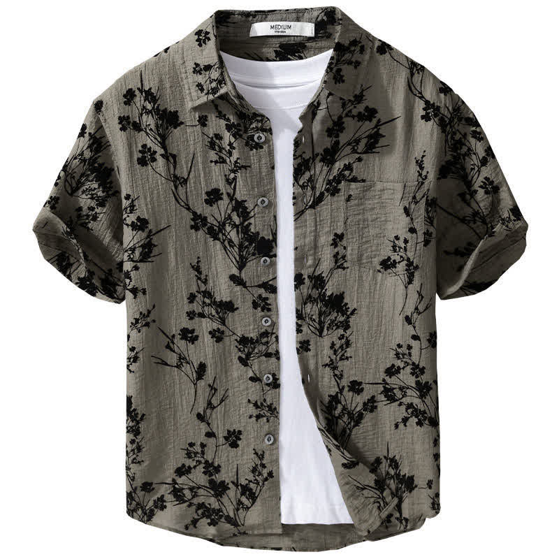 Buddha Stones Summer Casual Button-Up Floral Men's Short Sleeve Shirt With Decorative Pocket - image 1