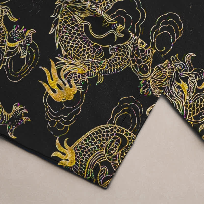 Buddha Stones Cotton Golden Dragon Cloud Pattern Men's Tapered Pants With Pockets - image 2