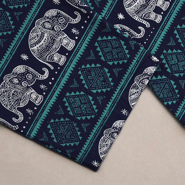 Buddha Stones Cotton Elephant Geometric Stripe Pattern Men's Tapered Pants With Pockets - image 2