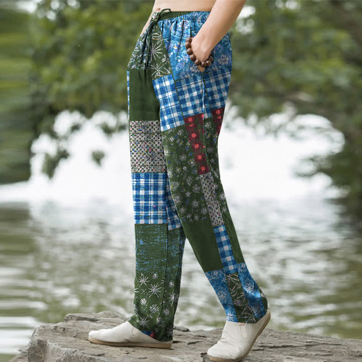 Buddha Stones Cotton Patchwork Floral Pattern Men's Tapered Pants With Pockets - image 7