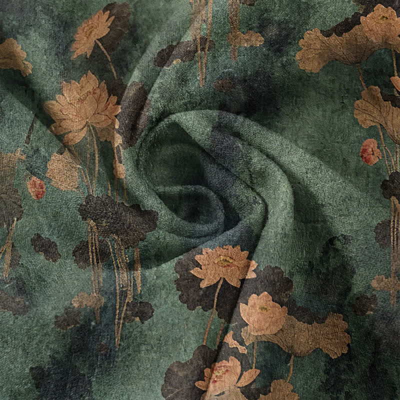 Buddha Stones Cotton Lotus Floral Pattern Men's Short Sleeve Half Button Shirt - image 4
