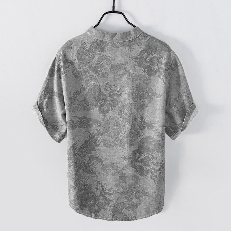 Buddha Stones Cotton Vintage Dragon Pattern Men's Short Sleeve Half Button Shirt - image 6