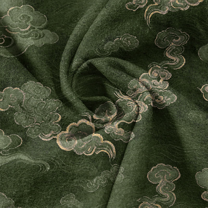 Buddha Stones Cotton Auspicious Cloud Pattern Men's Short Sleeve Half Button Shirt - image 14
