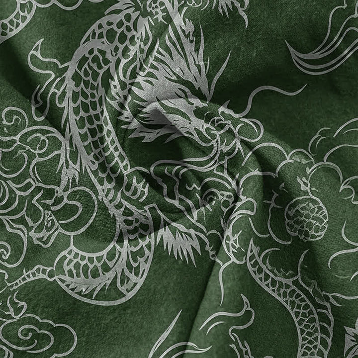 Buddha Stones Cotton White Dragon Cloud Pattern Men's Short Sleeve Half Button Shirt - image 9