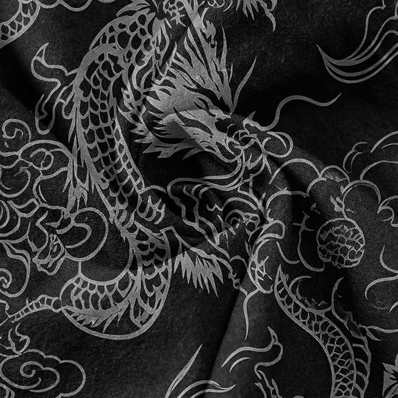 Buddha Stones Cotton White Dragon Cloud Pattern Men's Short Sleeve Half Button Shirt - image 14