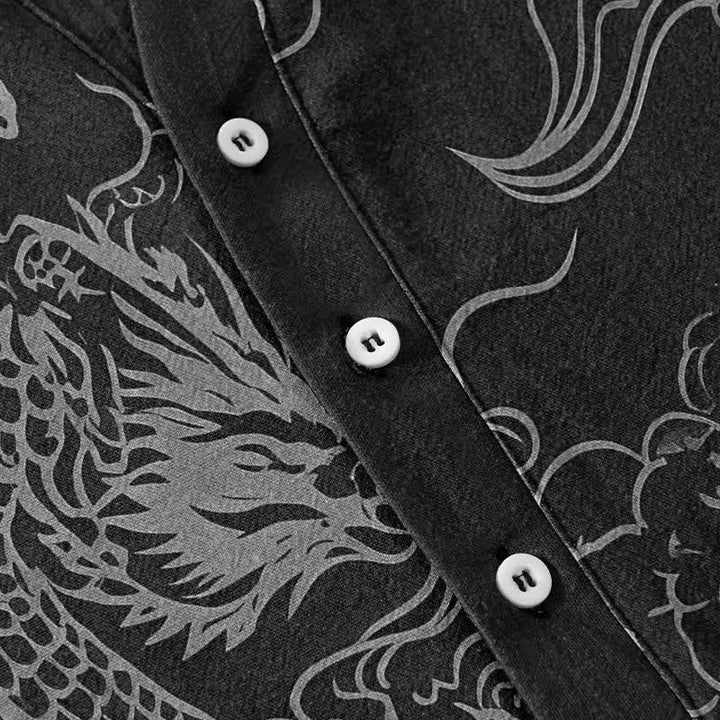 Buddha Stones Cotton White Dragon Cloud Pattern Men's Short Sleeve Half Button Shirt - image 13