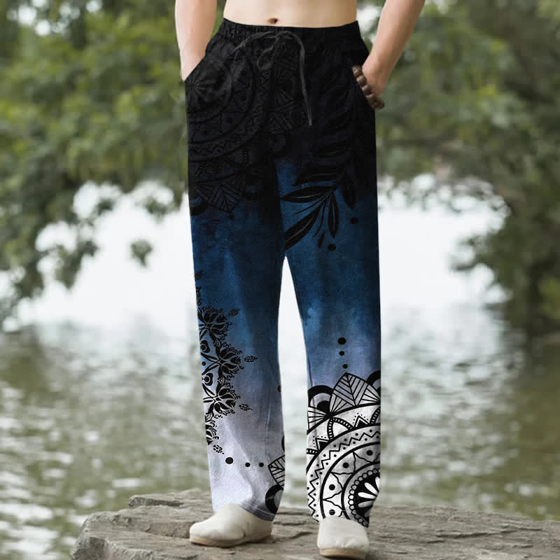 Buddha Stones Cotton Ombre Mandala Pattern Men's Tapered Pants With Pockets - Navy - US/UK/AU50，EU60 (5XL) - image 0
