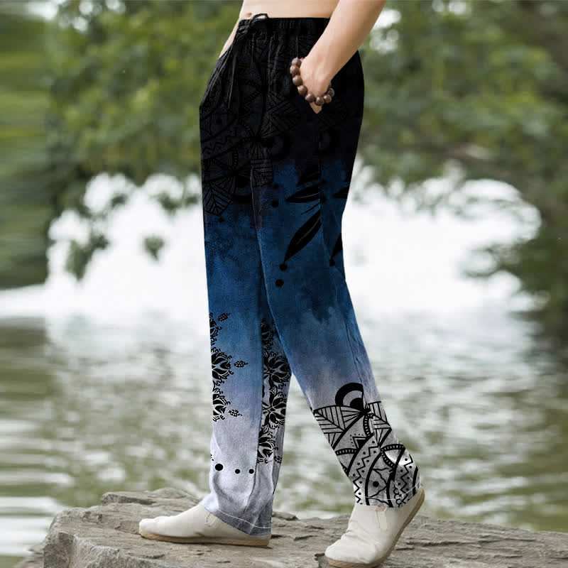 Buddha Stones Cotton Ombre Mandala Pattern Men's Tapered Pants With Pockets - image 1
