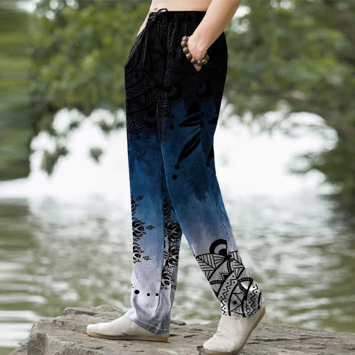 Buddha Stones Cotton Ombre Mandala Pattern Men's Tapered Pants With Pockets - image 1