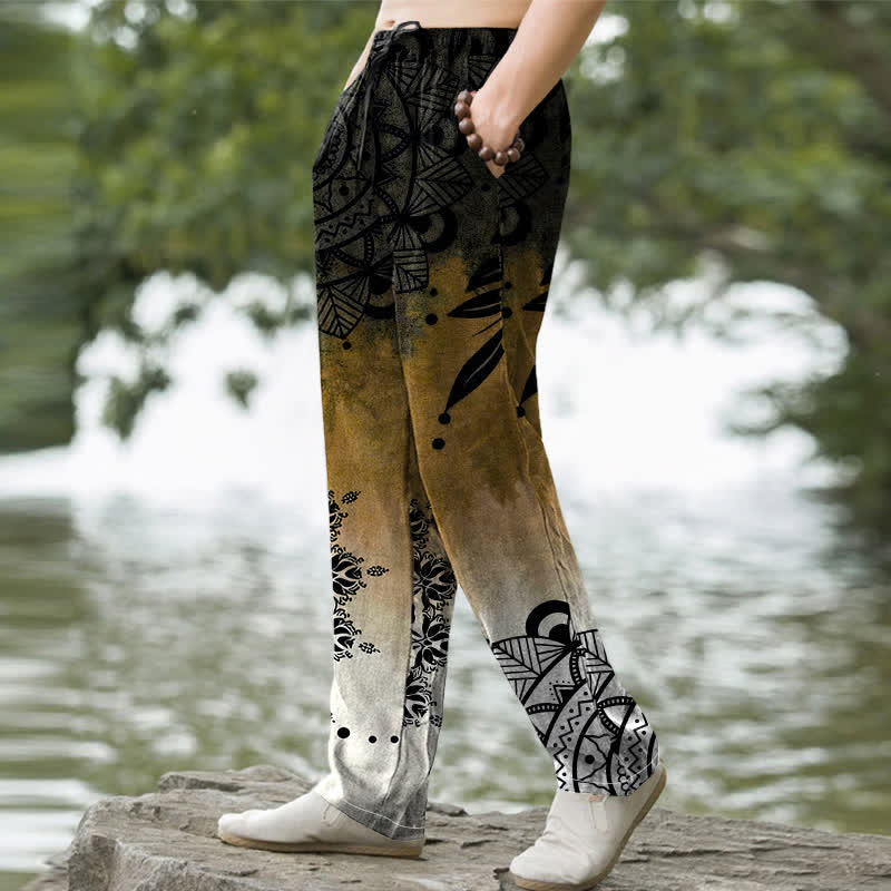 Buddha Stones Cotton Ombre Mandala Pattern Men's Tapered Pants With Pockets - image 5