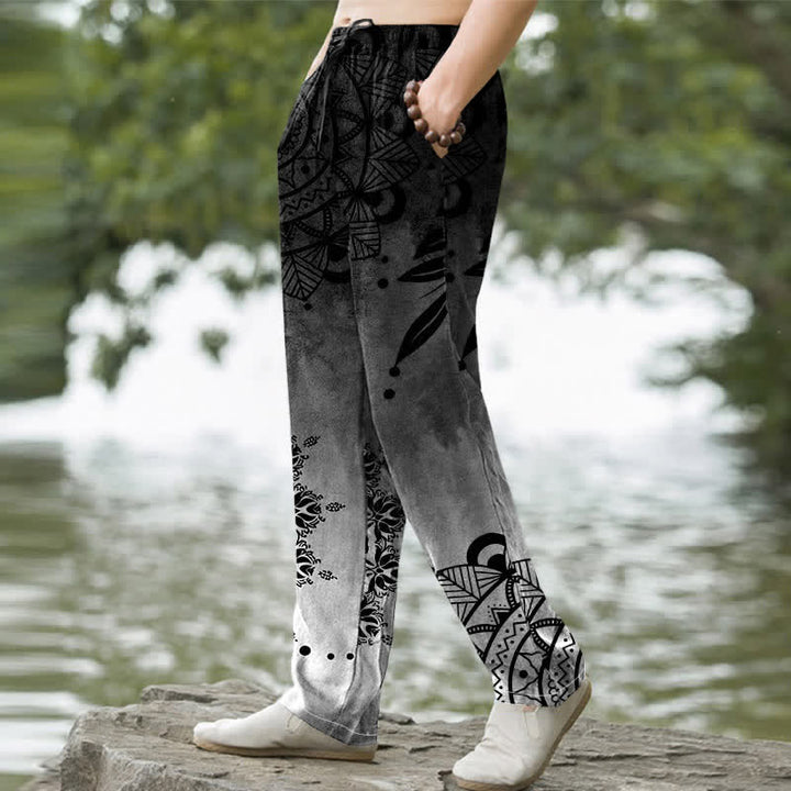 Buddha Stones Cotton Ombre Mandala Pattern Men's Tapered Pants With Pockets - image 9