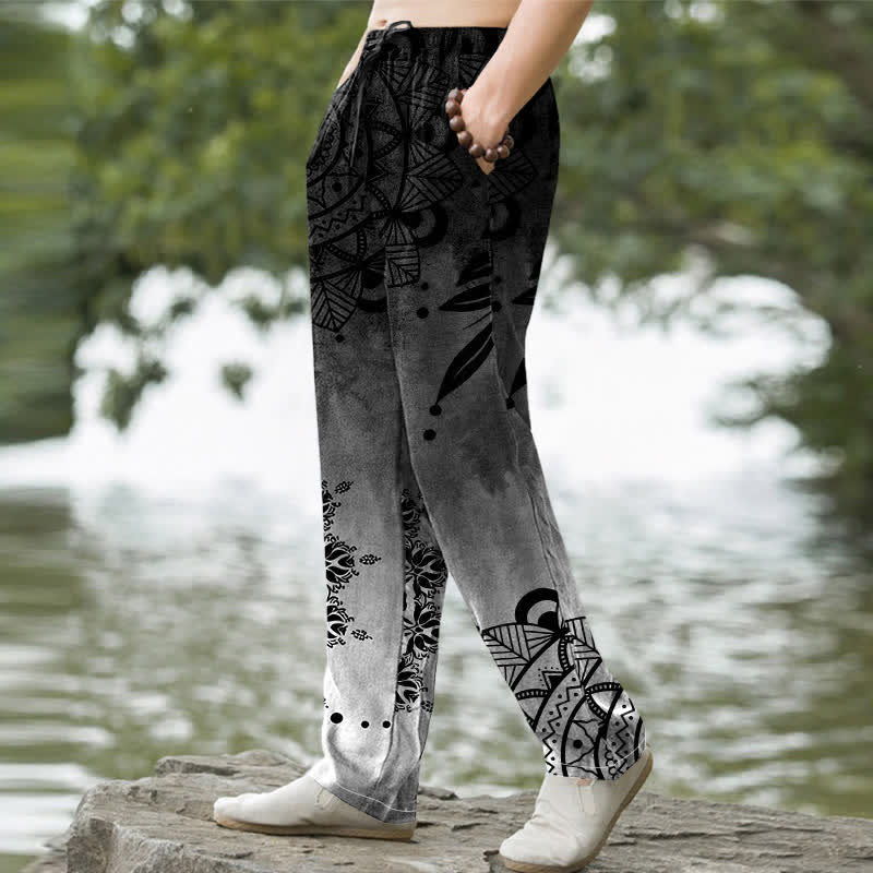 Buddha Stones Cotton Ombre Mandala Pattern Men's Tapered Pants With Pockets - image 9