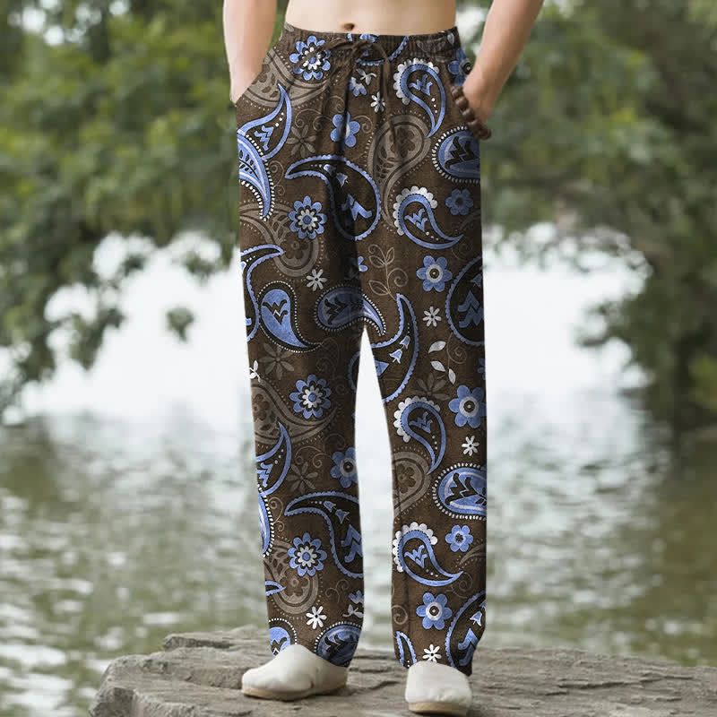 Buddha Stones Cotton Paisley Floral Pattern Men's Tapered Pants With Pockets - Sienna - US/UK/AU50，EU60 (5XL) - image 4