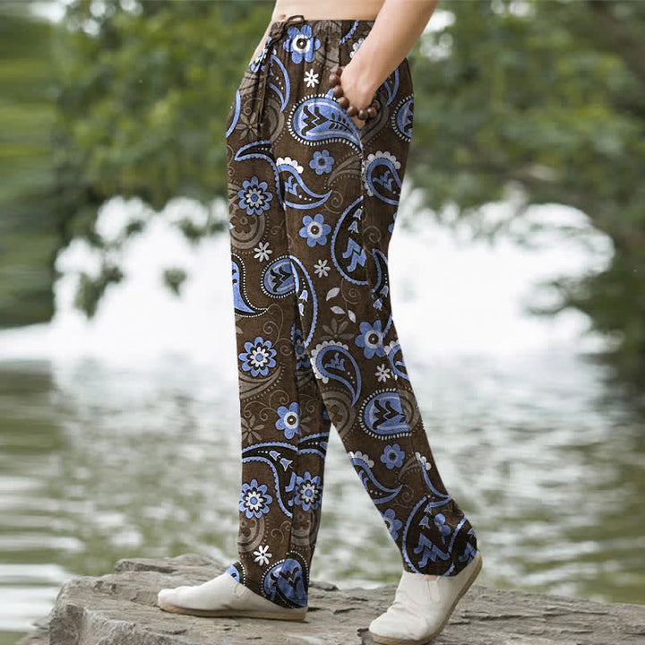 Buddha Stones Cotton Paisley Floral Pattern Men's Tapered Pants With Pockets - image 5