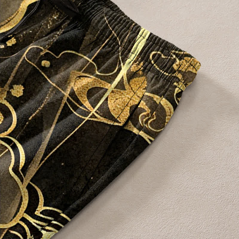 Buddha Stones Cotton Lotus Cloud Pattern Men's Tapered Pants With Pockets - image 3