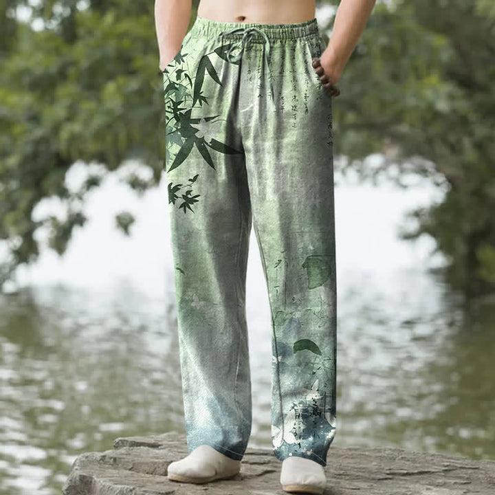 Buddha Stones Cotton Ink Bamboo Pattern Men's Tapered Pants With Pockets - LightGreen - US/UK/AU50，EU60 (5XL) - image 4