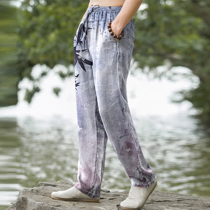 Buddha Stones Cotton Ink Bamboo Pattern Men's Tapered Pants With Pockets - image 9