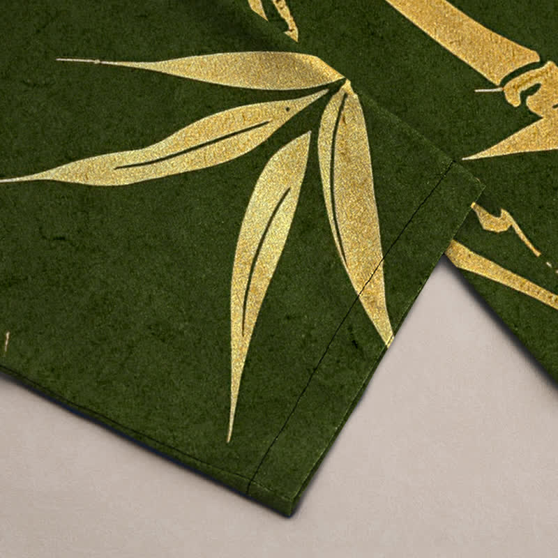 Buddha Stones Cotton Golden Bamboo Leaf Pattern Men's Tapered Pants With Pockets - image 6