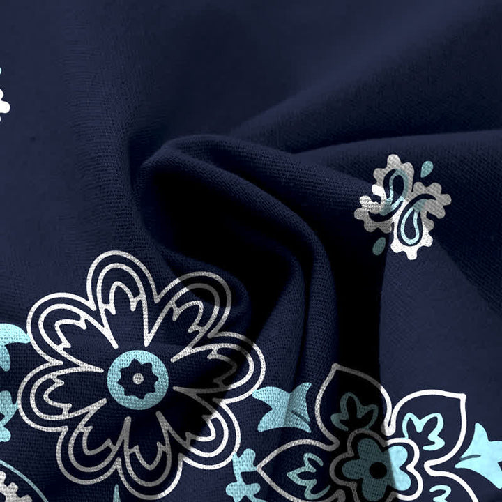 Buddha Stones Cotton Linen Bohemian Floral Pattern Women's Elastic Waist Wide Leg Pants With Pockets - image 3