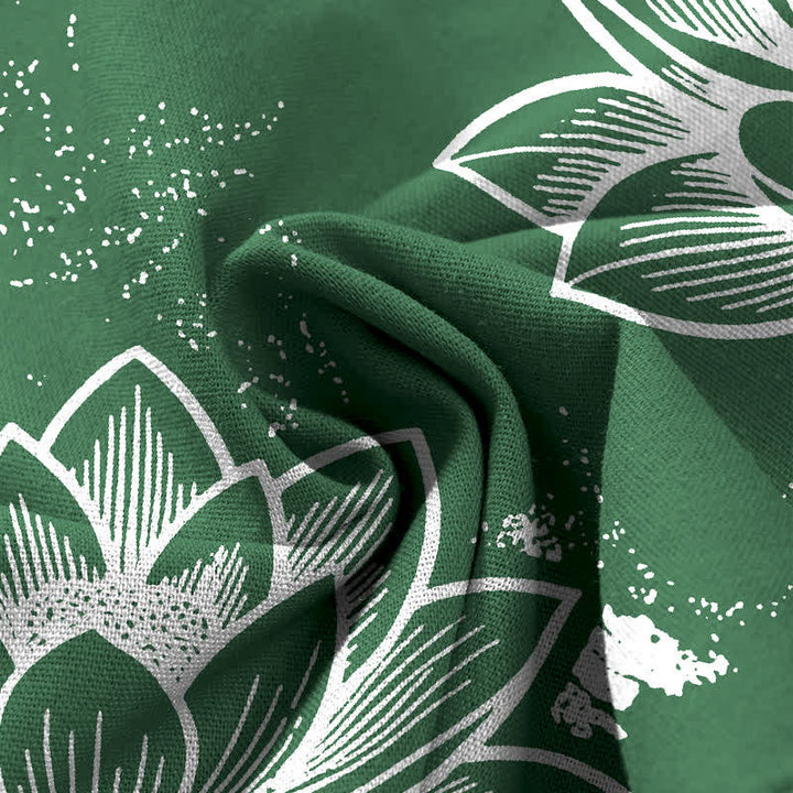 Buddha Stones Cotton Linen Lotus Floral Pattern Women's Elastic Waist Wide Leg Pants With Pockets - image 3