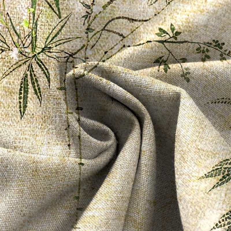 Buddha Stones Cotton Linen Bamboo Leaf Pattern Women's Elastic Waist Wide Leg Pants With Pockets - image 3