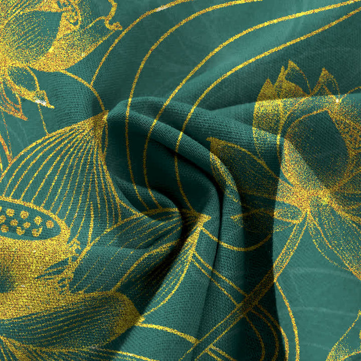 Buddha Stones Cotton Linen Gold Lotus Pattern Women's Elastic Waist Wide Leg Pants With Pockets - image 3