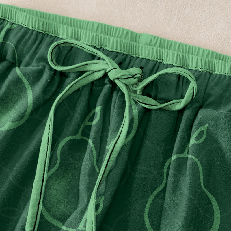 Buddha Stones Pure Cotton Delicate Pear Pattern Women's Elastic Waist Pants With Pockets - image 1