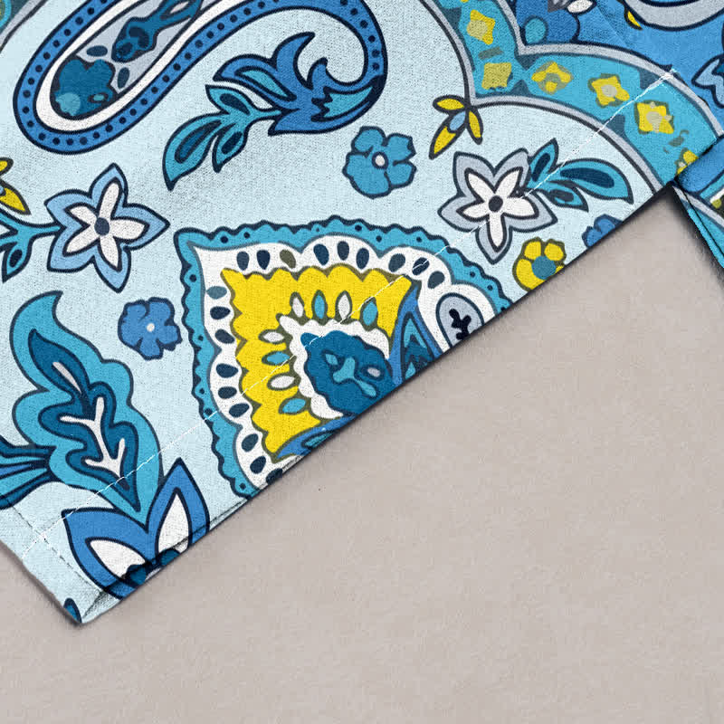 Buddha Stones Pure Cotton Bohemian Paisley Floral Pattern Women's Elastic Waist Pants With Pockets - image 1