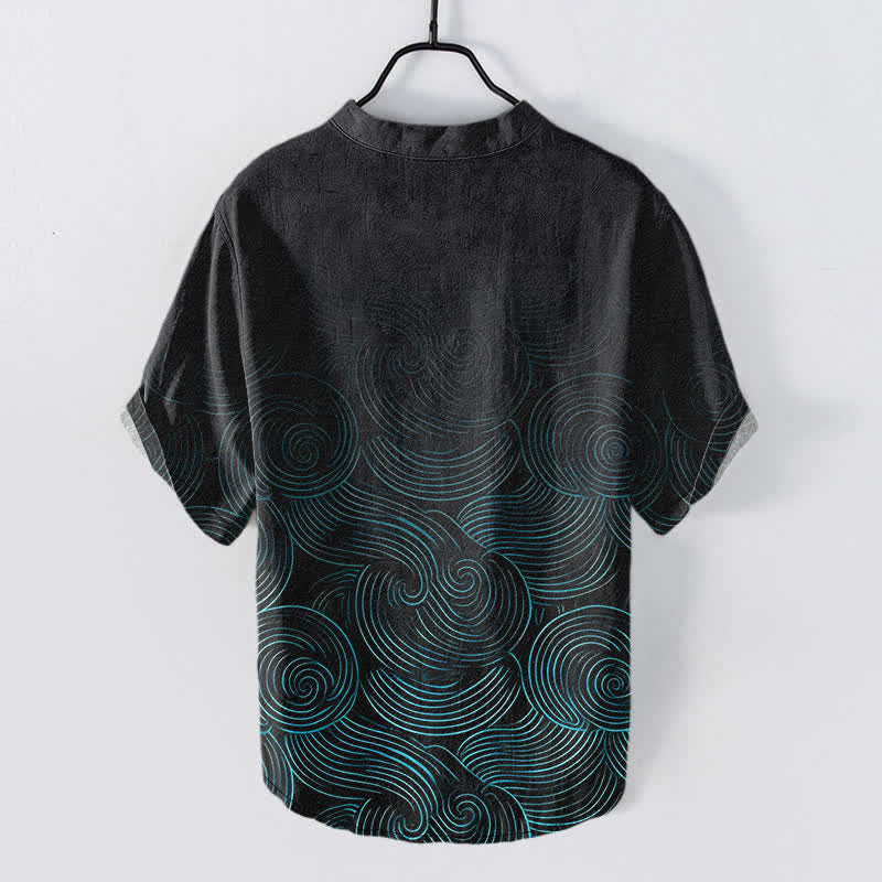 Buddha Stones Cotton Concentric Ripple Pattern Men's Short Sleeve Half Button Shirt - image 1